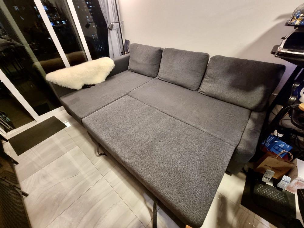 IKEA FRIHETEN Corner sofabed with storage, Hyllie dark grey, Furniture