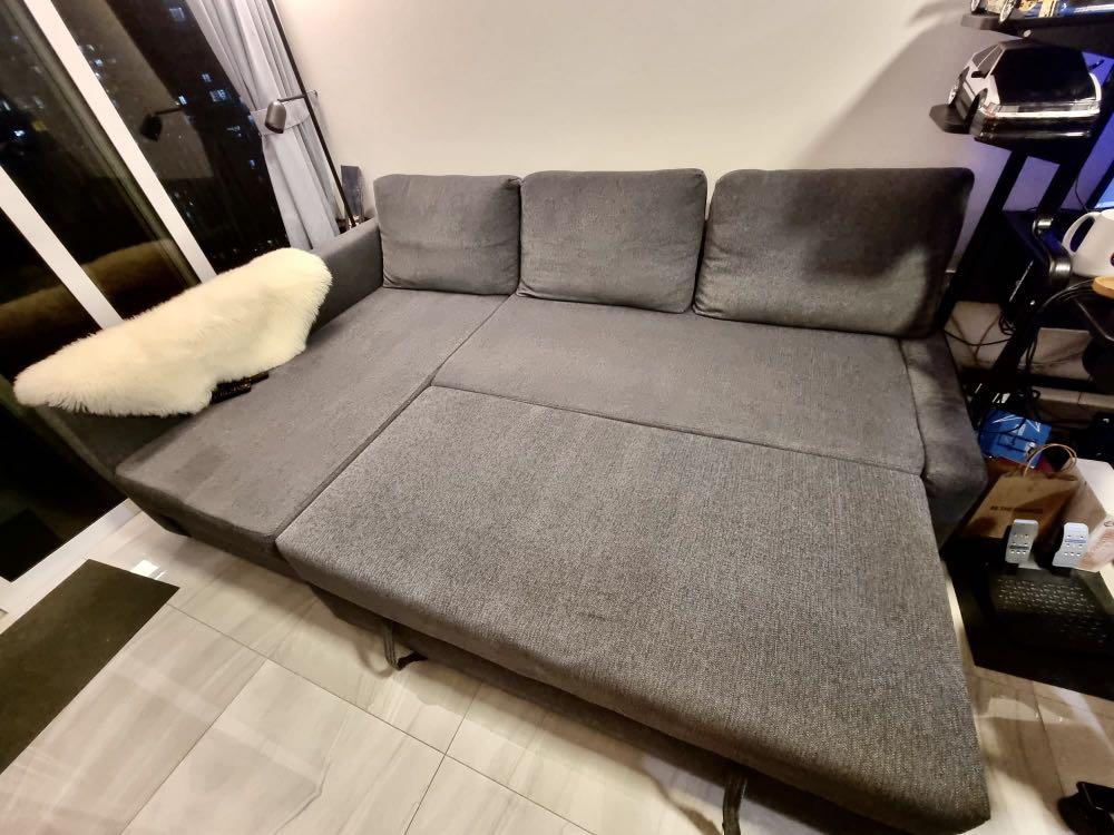 IKEA FRIHETEN Corner sofabed with storage, Hyllie dark grey, Furniture