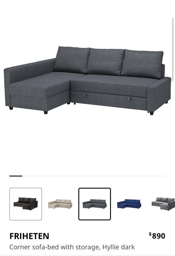 IKEA FRIHETEN Corner sofabed with storage, Hyllie dark grey, Furniture