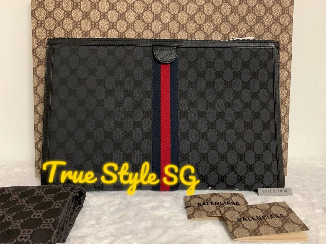 Gucci x Balenciaga Beige/Ebony Canvas and Brown Leather The Hacker Project Neo Classic Card Case Wallet