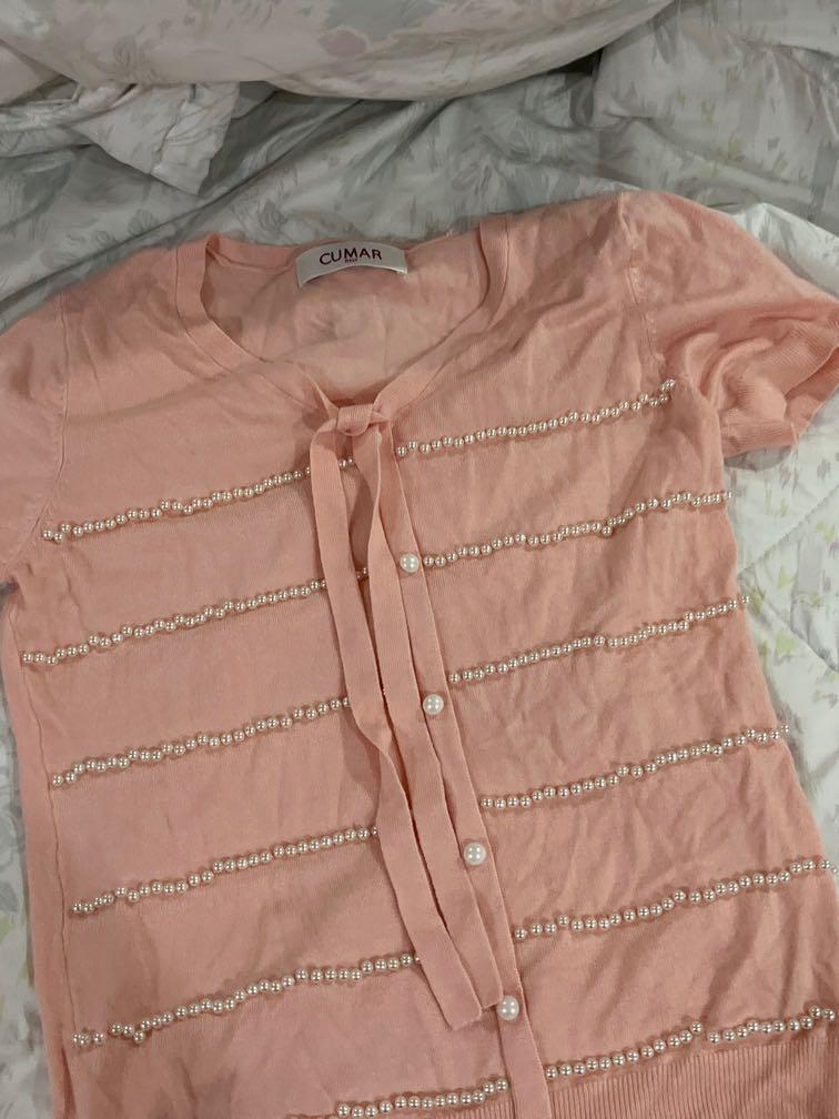 Light Pink Pearl Blouse (Category: Blouses) located in Quezon City. Submitted by hellocaitlin (Listing ID 1128257914, Image 2). Description: - bought in taiwan department store - made in italy - rfs: did not fit my mom right mop: gcash/shopee checkout mod: lalamove/grab (metro manila) + shopee checkout.