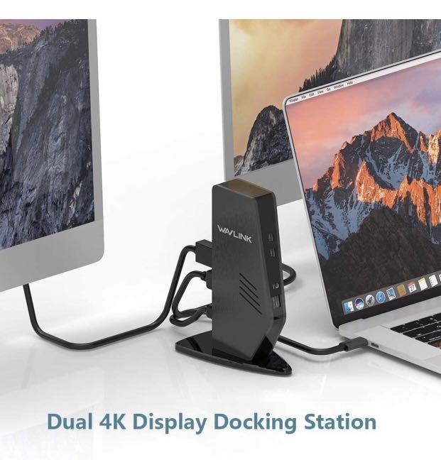 WAVLINK USB C Dual 4K Display Docking Station with 60W Power Delivery Support windows or macOS 10.13.3 or Earlier