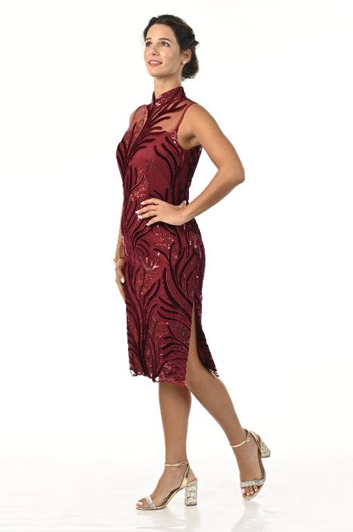 Maroon Modern Sequin Tulle Cocktail Cheongsam Design by Zion Creation Women s Fashion Dresses Sets Traditional Ethnic wear on Carousell