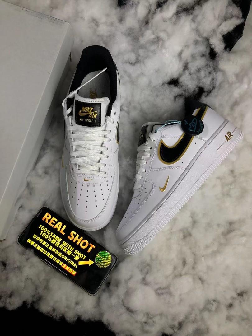 NIKE AIR FORCE 1 LOW LV8 black gold Swoosh Men s Fashion Footwear Sneakers on Carousell