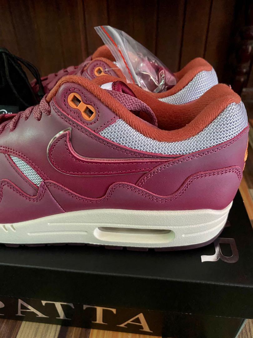 NIKE AIR MAX 1 x PATTA Maroon Men s Fashion Footwear Sneakers on Carousell