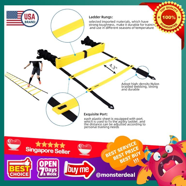 WORKOUTZ SOCCER 15FT FIXED RUNG AGILITY SPEED LADDER WITH CARRYING BAG FOOTBALL 