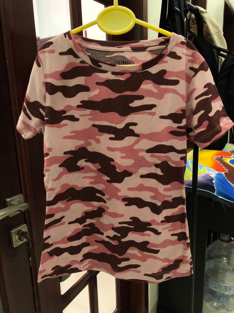 Pink Camo Top, Fesyen Wanita, Pakaian 