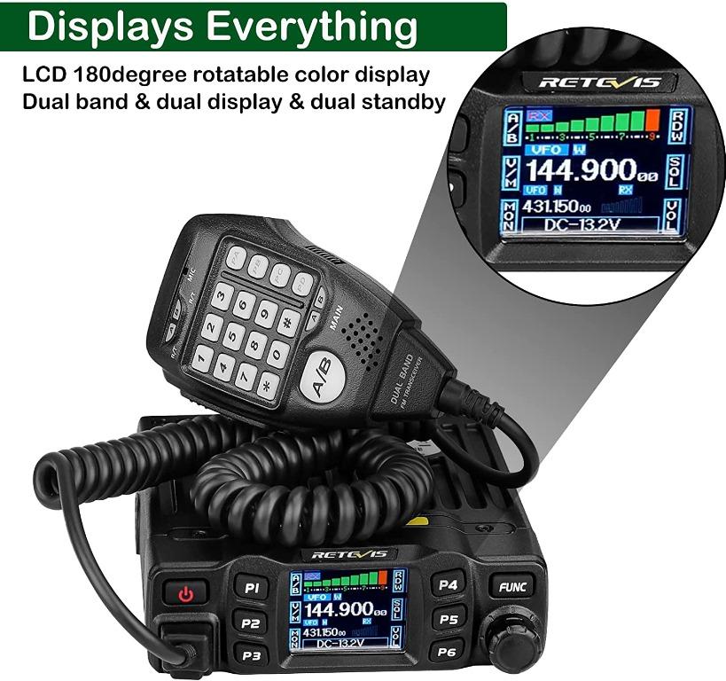 Retevis RT95 Ham Radio Transceiver,Dual Band Transceiver,Rotatable LCD Dual  Display, 200 Channels, 5W/ 15W/ 25W, CTCSS/DCS,Mini Mobile Transceivers with  DTMF Microphone, Audio, Other Audio Equipment on Carousell