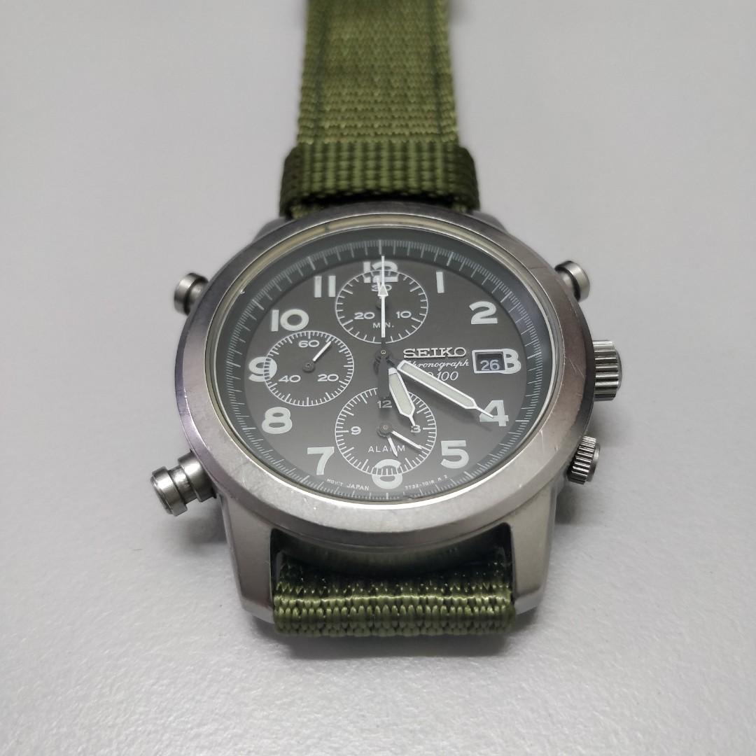 Seiko SQ 100 7T32 7D90 Military RAF Vintage Chronograph, Men's Fashion,  Watches & Accessories, Watches on Carousell