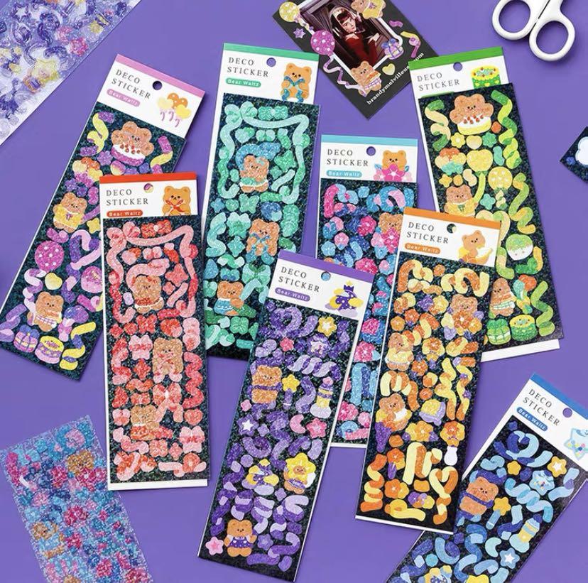 sg korea ribbon photocard decoration sticker scrapbook waterproof sticker confetti polaroid sticker sheet pink blue yellow green purple glittery sticker sheet confetti hobbies toys stationery craft art