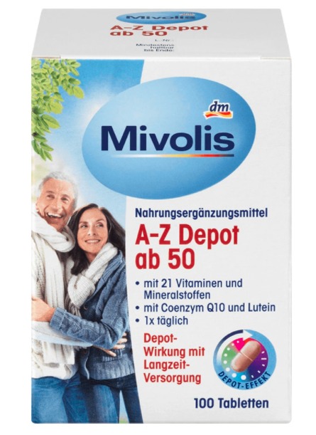 (SG SELLER)MIVOLIS A-Z Depot ab 50 with 21 Vitamins & Minerals - Dietary Supplements for 50+ | 1 Pack x 100 tablets | imported from Germany