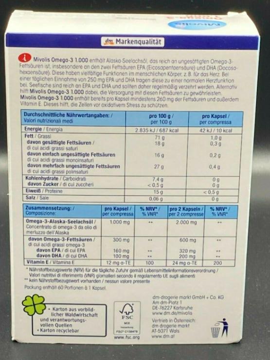 (SG SELLER)MIVOLIS Omega 3 1000mg Dietary Supplements 1 Pack x 60