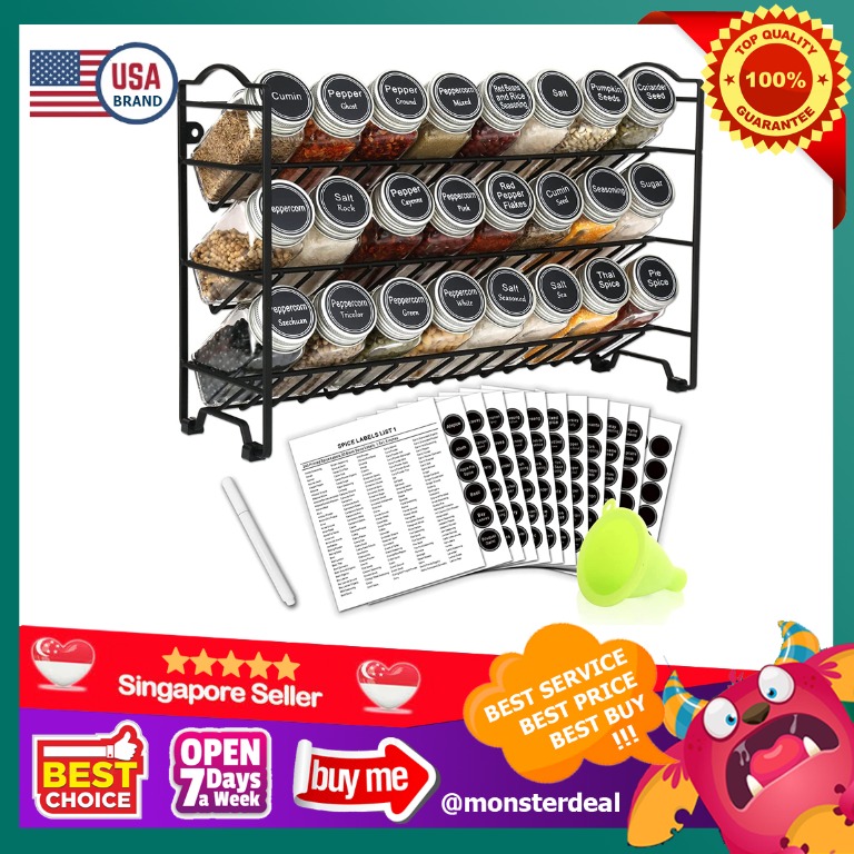 Spice Rack Organizer with 24 Empty Square Spice Jars, 396 Spice Labels ...