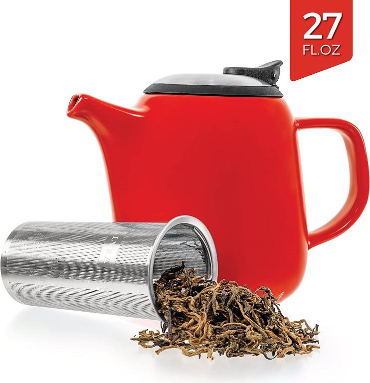 Tealyra Daze Ceramic Teapot In White 27 Ounce 2 3 Cups Small Stylish Ceramic Teapot With Stainless Steel Lid And Extra Fine Infuser To Brew Loose Leaf Tea Tv Home Appliances