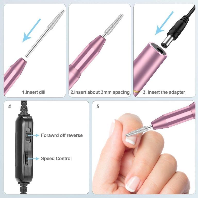 TESOKY Electric Nail Files Professional Electric Nails Drill Kit for Acrylic Nails Gel Nails Portable Adjustable Speed Manicure Pedicure Polishing
