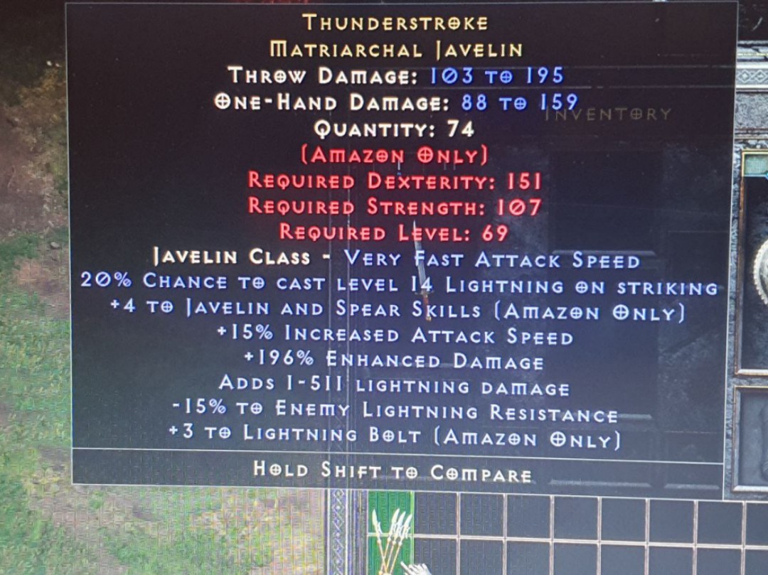 Thunderstroke Matriarchal Javelin D2R Diablo II Resurrected (Softcore