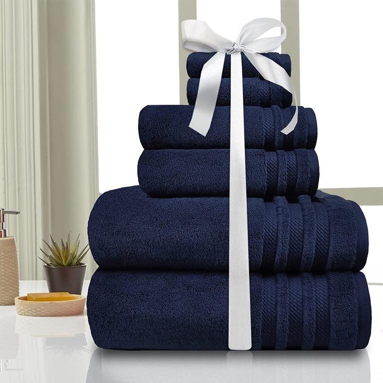 TRIDENT LUXURY HOTEL TOWELS Experience HOTEL s BATH LUXURY at Home Produced SUSTAINABLY Pack of 6 2 LARGE Bath 2 Hand 2 Wash Towels 100 Hand Picked Cotton Extremely Soft Absorbent Navy