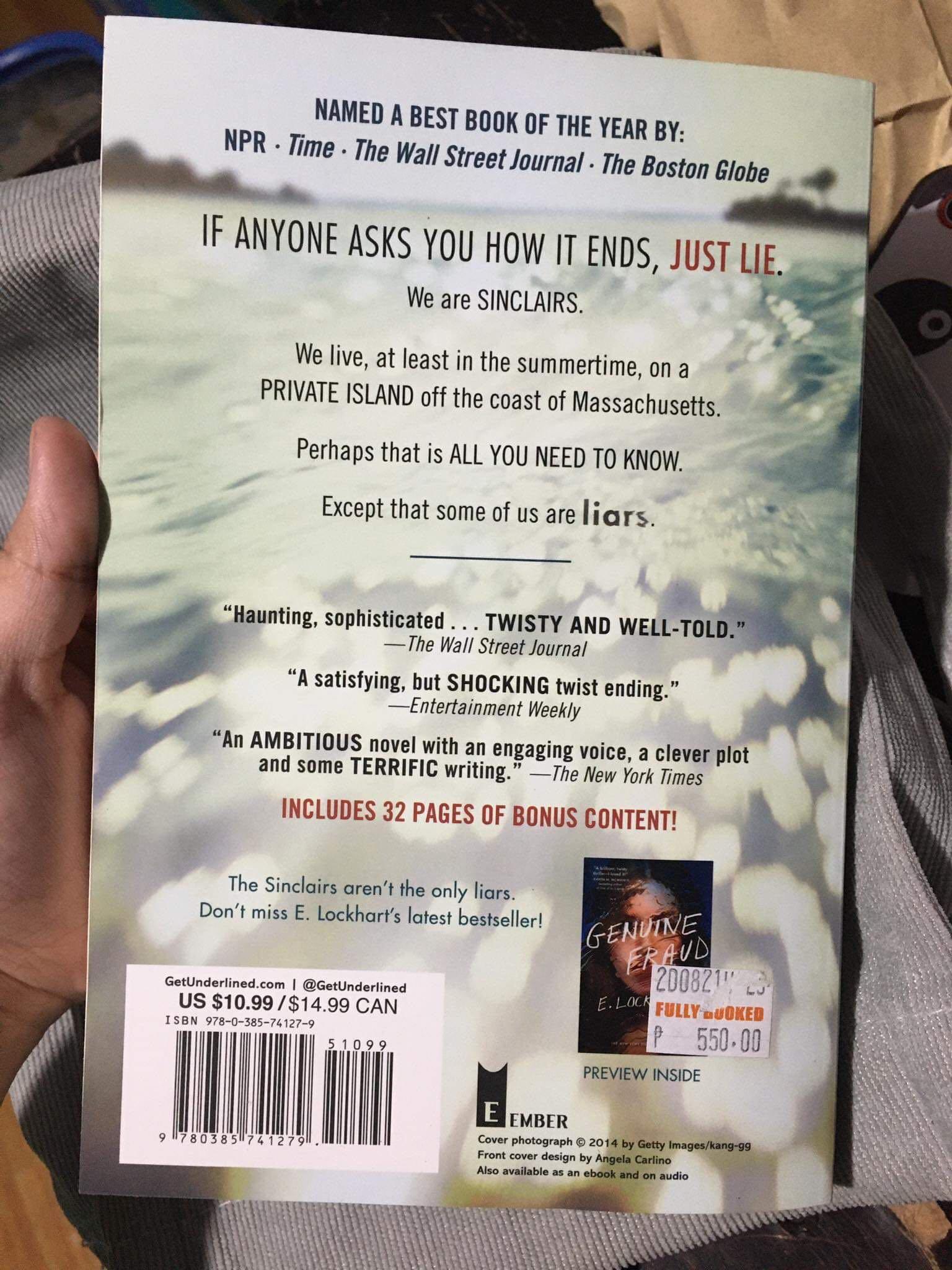 We Were Liars by E. Lockhart (Category: Storybooks) located in Mandaluyong City. Submitted by animethingz (Listing ID 1128208637, Image 3). Description: we were liars by e. lockhart ! - bought from fullybooked - no dents - no plastic cover - like new condition mop: gcash/ bank transfer mod: j&t/same day delivery .