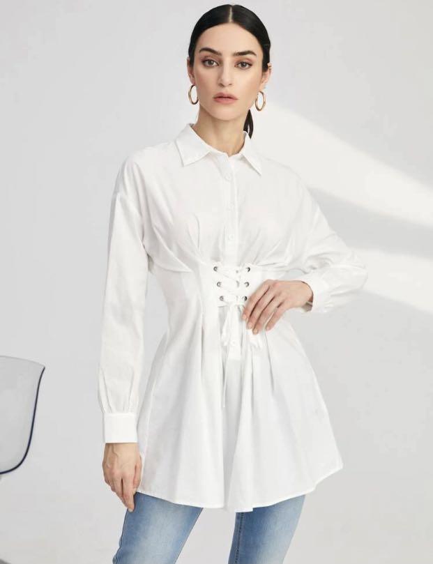 White Shirt Dress Tops SHEIN Women s Fashion Tops Blouses on