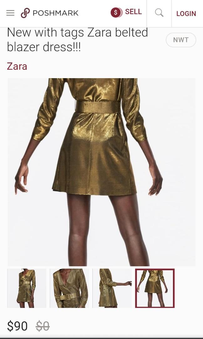 ZARA Gold belted blazer dress Women s Fashion Dresses Sets