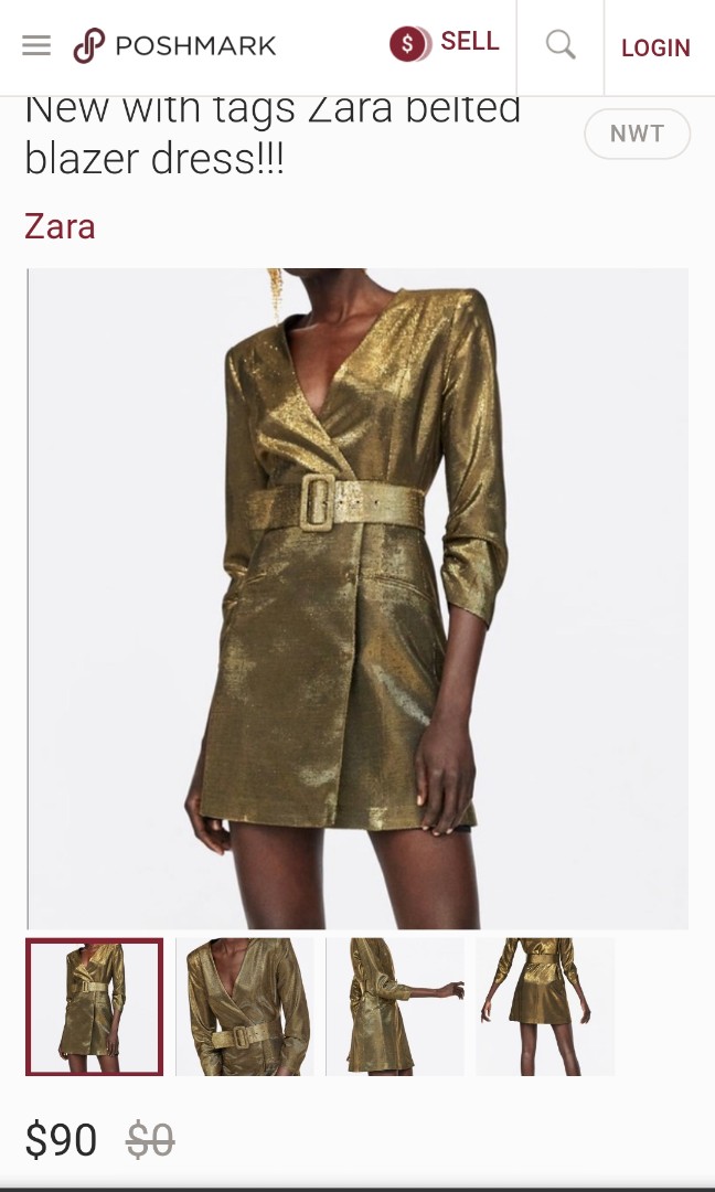 Gold zara store blazer dress