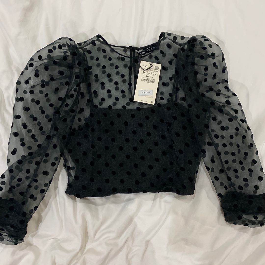 Zara Polka Dot Organza Blouse, Women's Fashion, Tops, Blouses on Carousell