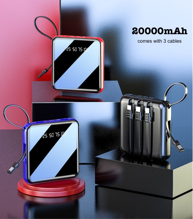 20000 mAh Fast Charging Powerbanks 2 Inputs 5 Outputs Builtin Cables