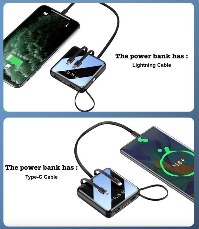20000 mAh Fast Charging Powerbanks 2 Inputs 5 Outputs Builtin Cables