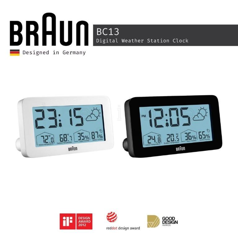 BC13 Braun Digital Weather Station Clock - White