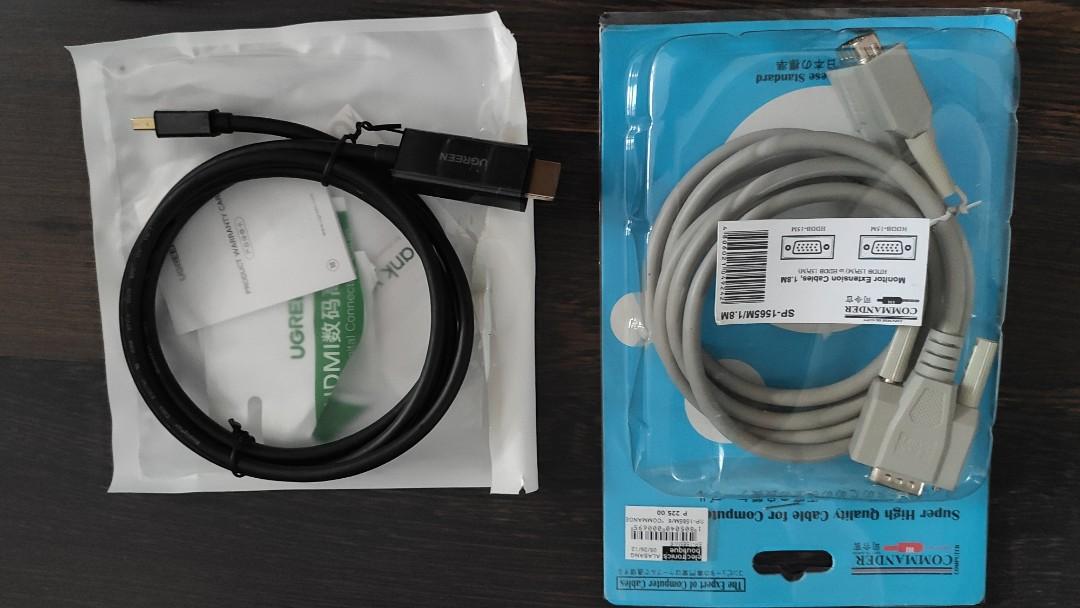 Assorted Computer Cables - HDMI-Display Port, VGA, USB extender (Category: Cables & Adaptors) located in Las Pinas. Submitted by coolbear.1cc181 (Listing ID 1128321702, Image 3). Description: Assorted video cables; - 2xVGA - 1 x USB cable extender - 1 x Display Port to HDMI cable (defect: loose connector, video signal drops when moved. UGREEN brand, unused, package opened to test) GCash..