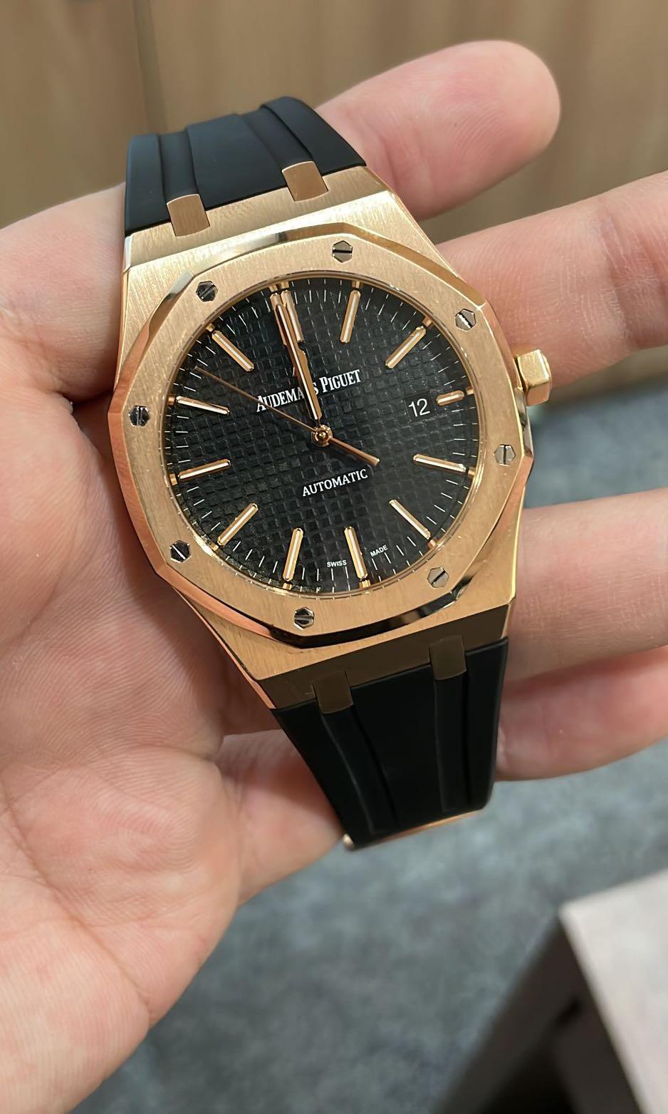 Audemars Piguet Royal Oak 41mm Black Dial Pink Gold Black Alligator Strap  Watch 15400OR - Big Watch Buyers