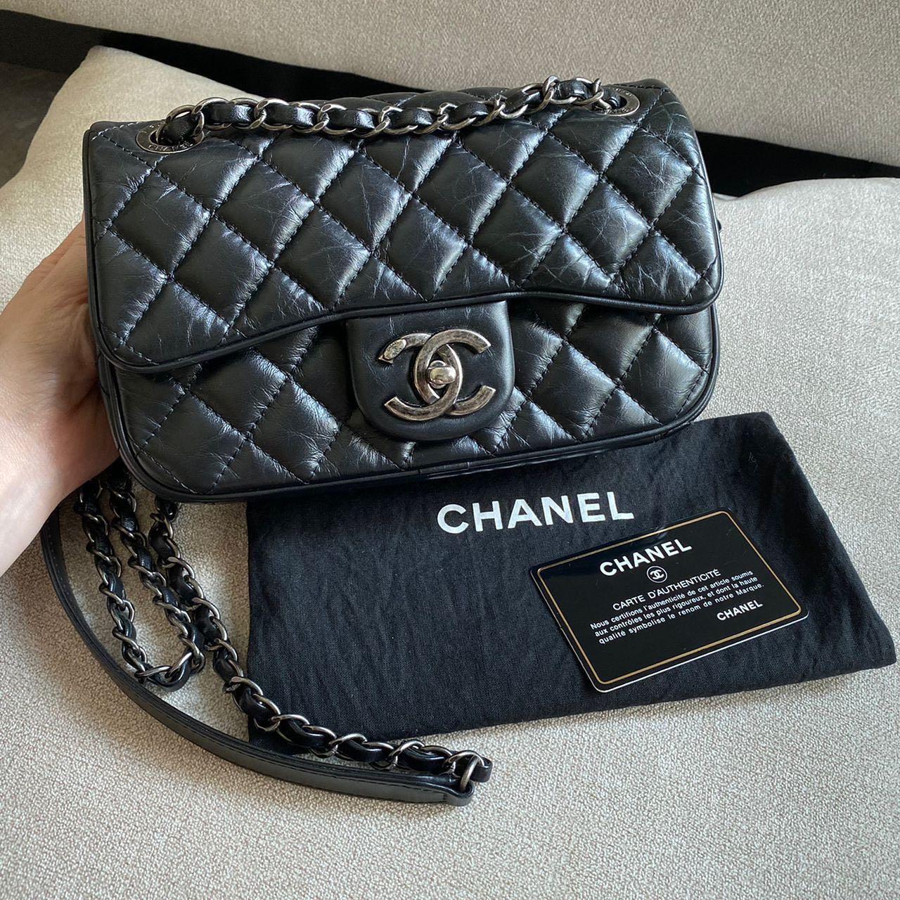 AUTHENTIC CHANEL Aged Calfskin Mini 8 Flap Bag Ruthenium Hardware  🖤‼️FIXED PRICE‼️