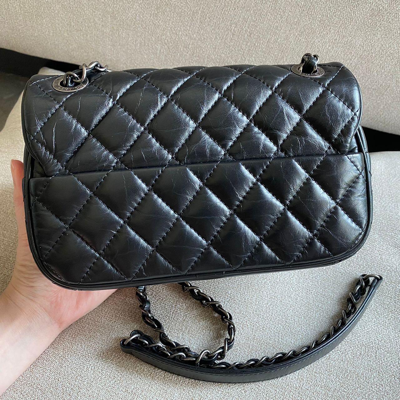 AUTHENTIC CHANEL Aged Calfskin Mini 8 Flap Bag Ruthenium Hardware  🖤‼️FIXED PRICE‼️