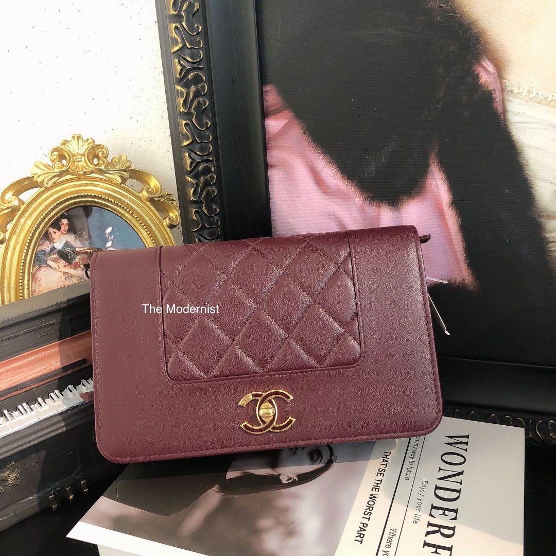 Authentic Chanel Burgundy Mademoiselle Chevron Flap Bag, Luxury, Bags &  Wallets on Carousell