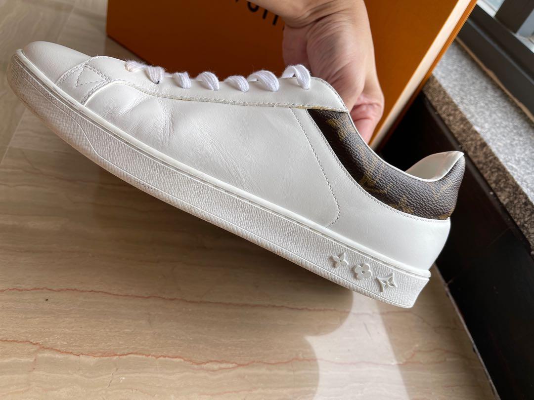 Louis Vuitton White Leather And Monogram Canvas Luxembourg Low Top