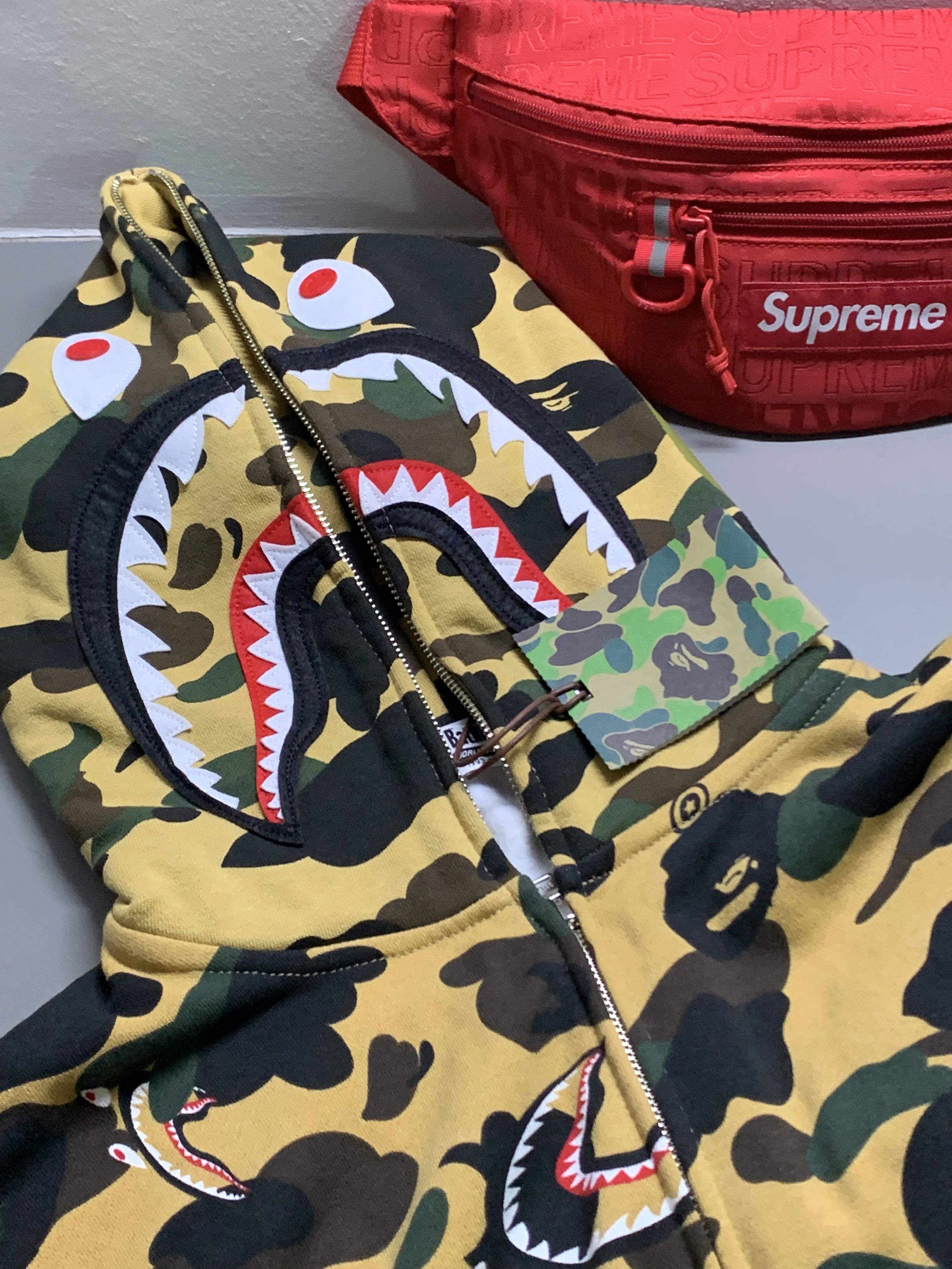 BAPE Shark 1st Camo Shark Relaxed Full Zip Hoodie Yellow Men s