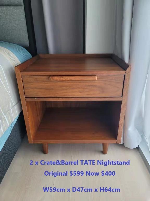 Bedside Table (Crate & Barrel TATE Nightstand) , Furniture & Home