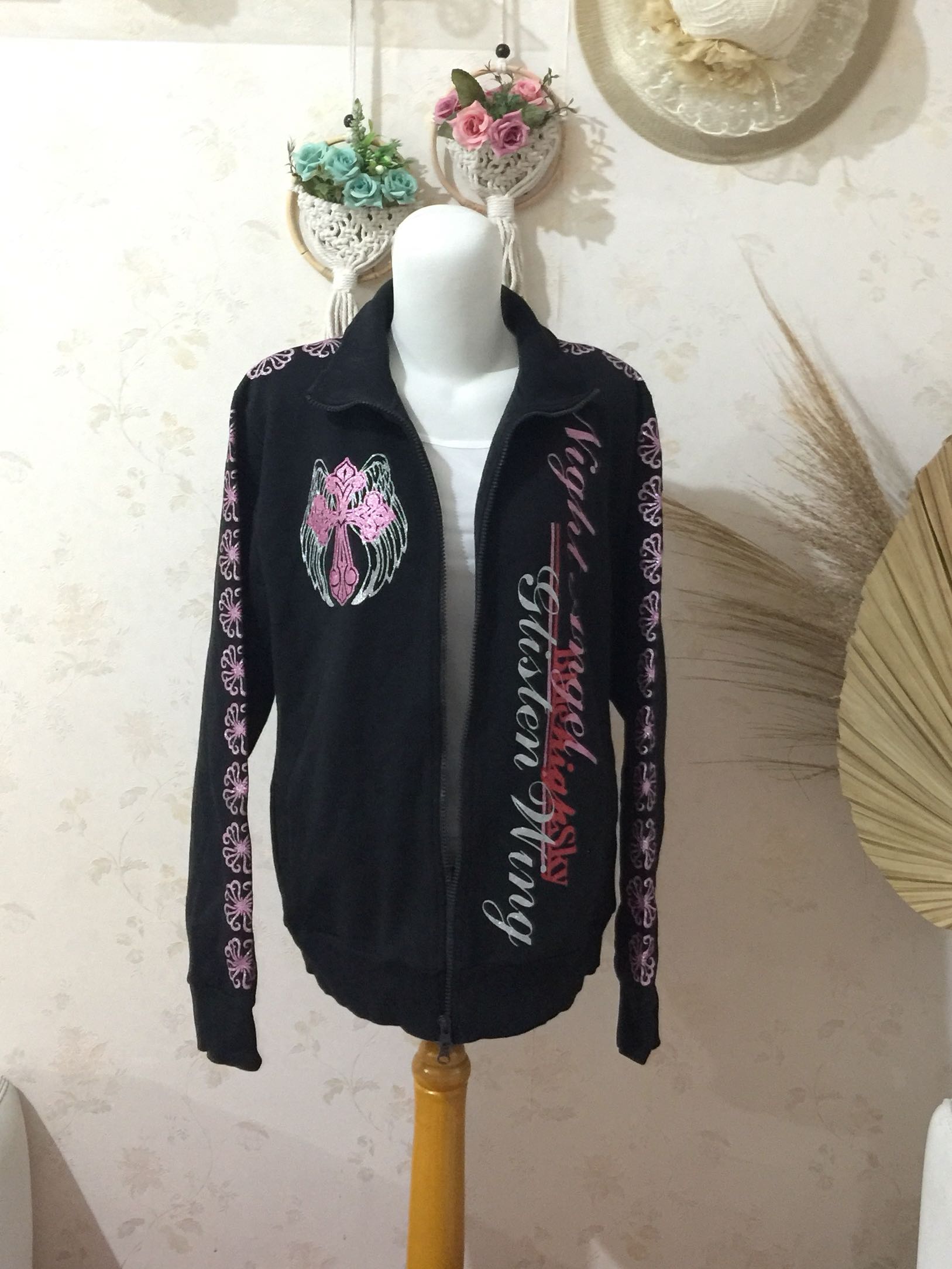 Black Pink Glitter Jacket Import, Fesyen Wanita, Pakaian Wanita, Baju