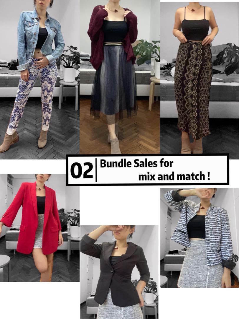blazer & sets (Category: Sets or Coordinates) located in Singapore. Submitted by safeforest_23ddf6 (Listing ID 1128496002, Image 1). Description: $50 for all you sees here 8 PCs of mix branded items , Otherwise will be $20each blazer ( loose fit , L , Zara ( RED) $20Calvin Klein M/L ( pattern) $15 Normal brand ( black ) , very good fit for S SETS OF clothes from 1-3 column , Denim jacket $4 Denim pants $4 Sets for $6 Burgundy cardigan $8 ( very n