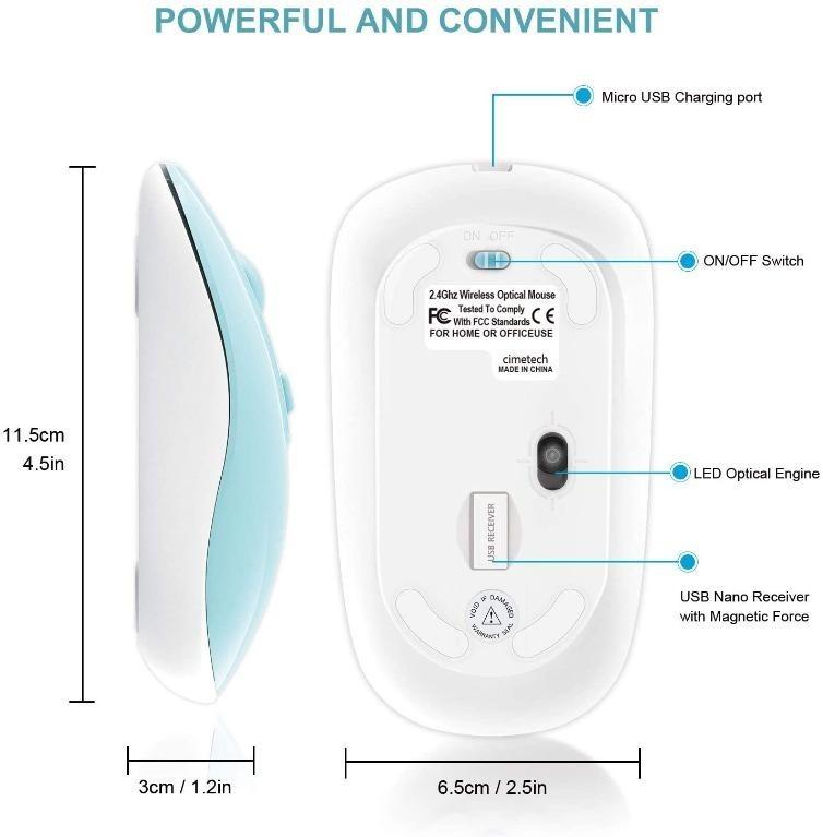 [C1202] Wireless Mouse Rechargeable, cimetech Optical Mouse Noiseless ...