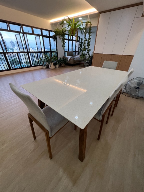 Cellini Bolda Quartz Top Dining Table 2m w/ Chairs and Walnut Wood ...