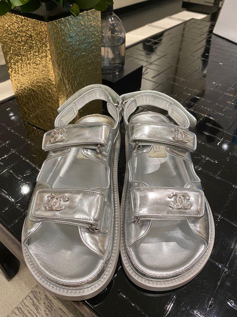 Chanel Dad Sandals silver From Europe, Women's Fashion, Footwear, Sandals  on Carousell