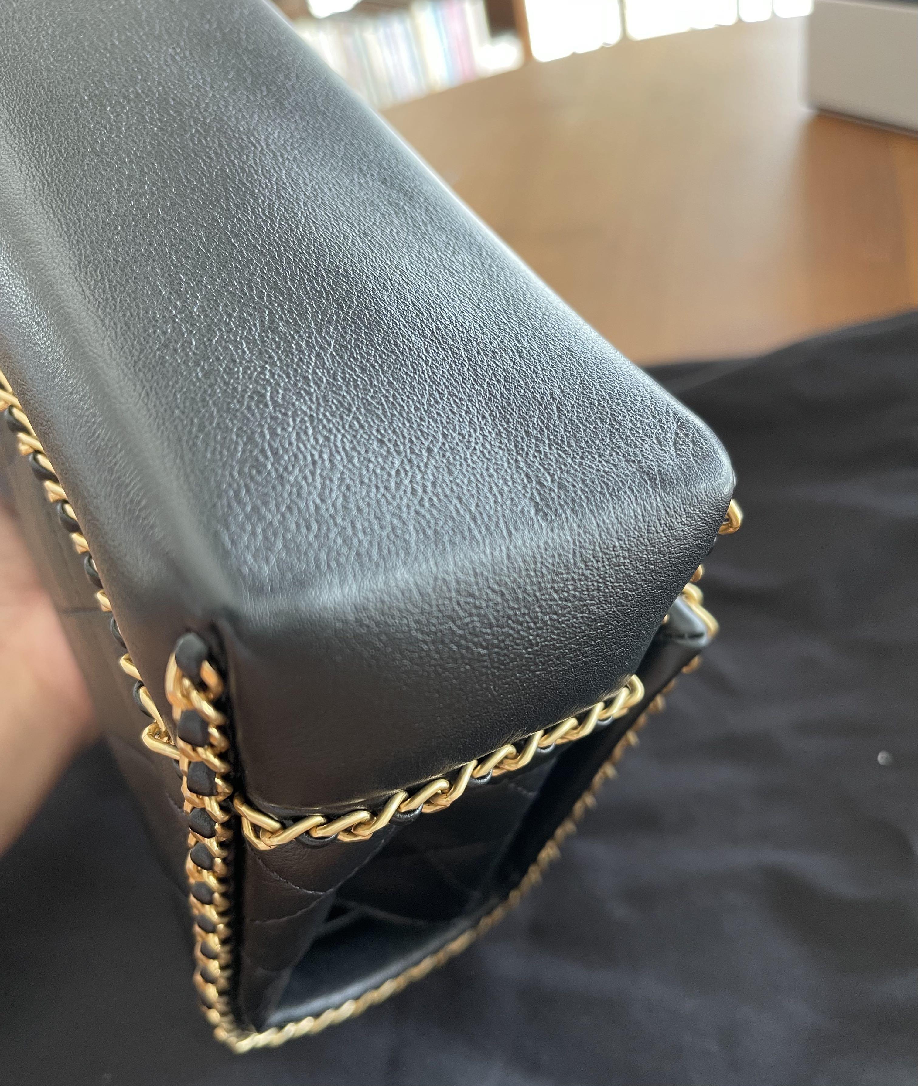 Chanel 23k Pearl Crush Wallet On Chain Lambskin Black GHW (Microchip)