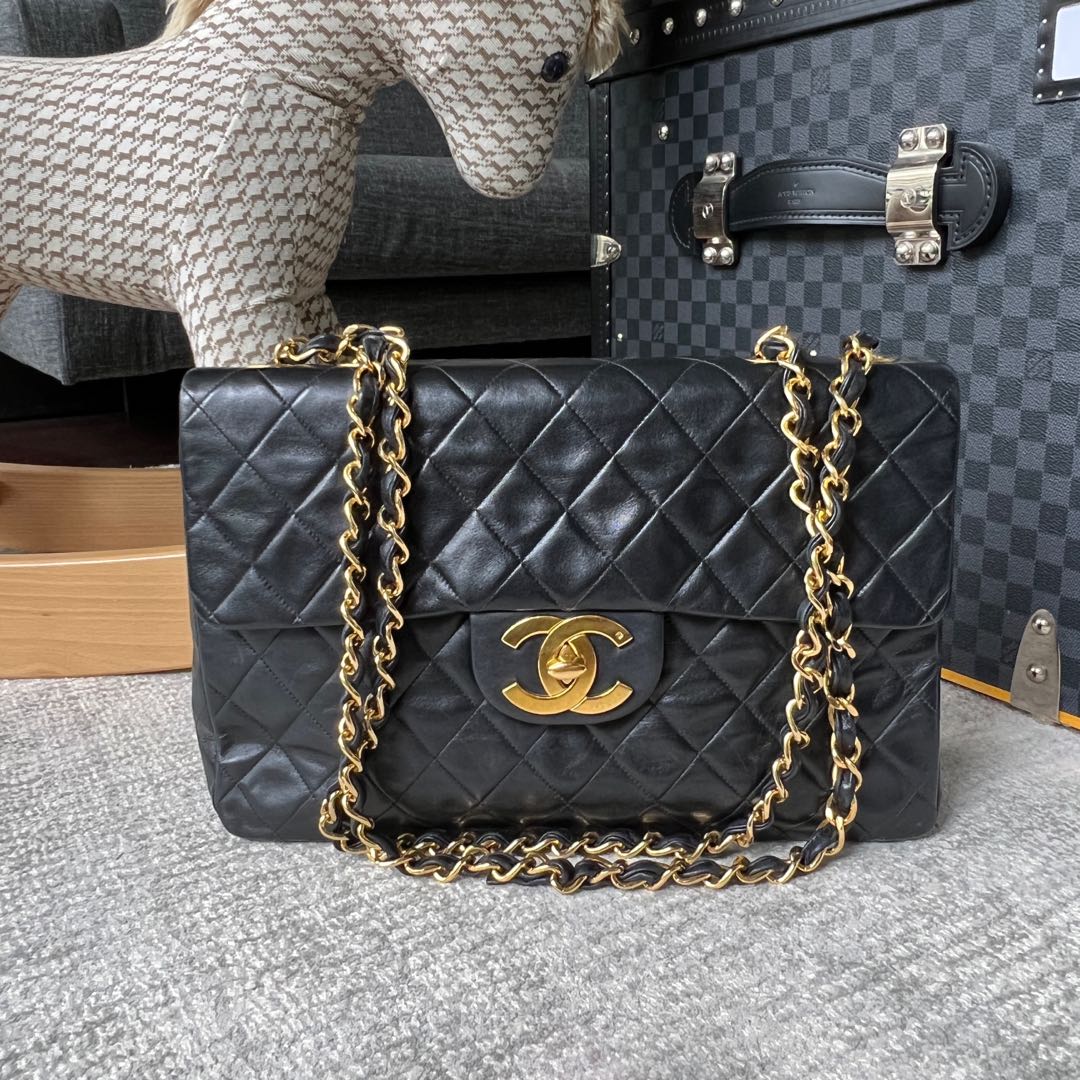 CHANEL Black Vintage Maxi/ XL Jumbo Classic Flap Gold Hw - Timeless Luxuries