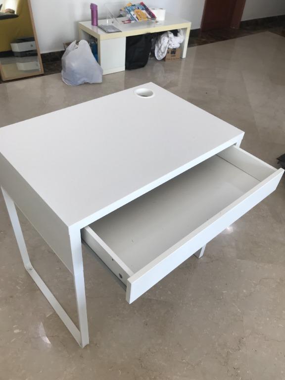 Clean Bright White IKEA Table with Drawer, Furniture & Home Living