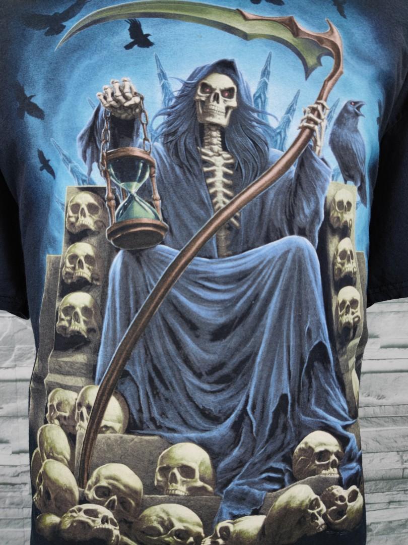 DOM Grim Reaper On Throne Of Skull Black Shirt Men s Fashion
