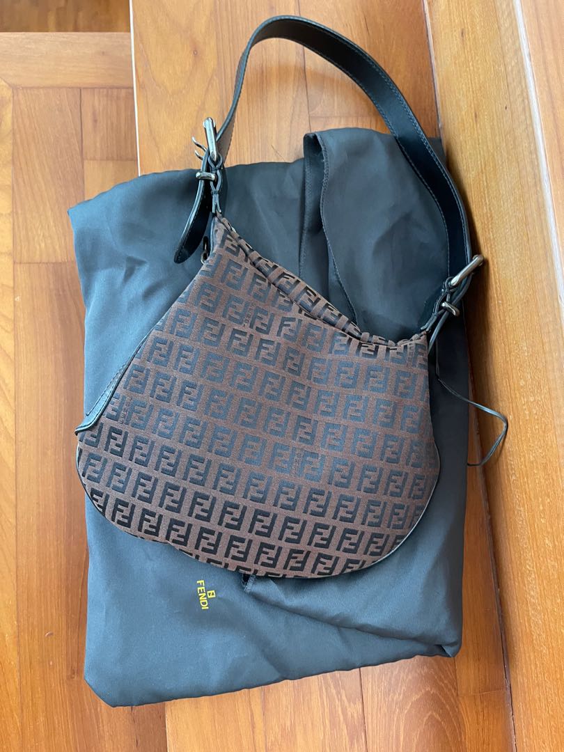 Fendi Saddle FF Zucca Monogram Pattern Shoulder Bag, Women's Fashion ...