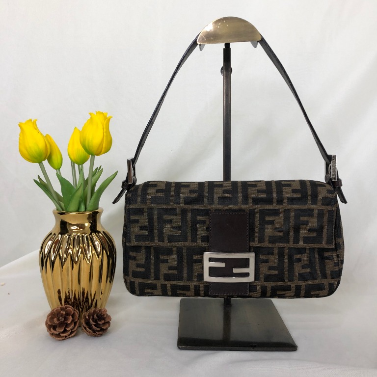 FENDI Zucca Baguette Canvas Shoulder Bag SHW Women s Fashion