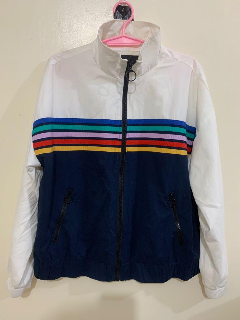 Forever 21 Rainbow Striped Oversized Bomber Jacket like H M Brandy Melville Style