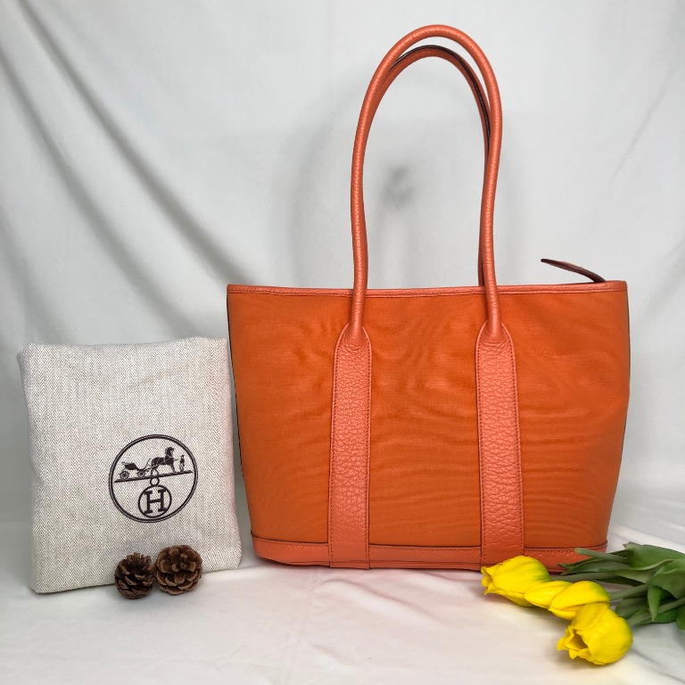 Hermes Orange Canvas/Leather Garden Party MM Tote Bag Hermes